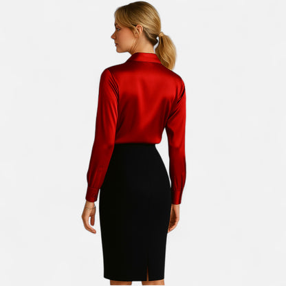 Old Monarchy | Women's Satin Long Sleeve Blouse – Lightweight Elegance, Summer Sheen