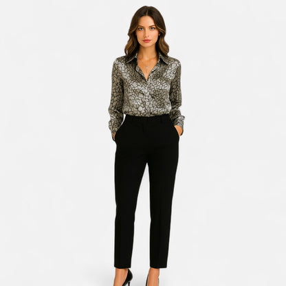 Old Monarchy | Women's Satin Snake Print Blouse – Bold Pattern, Timeless Elegance