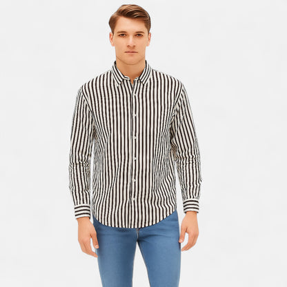 Old Monarchy | Men's Striped Long Sleeve Shirt – Lightweight Summer Layers, Classic Coastal Style