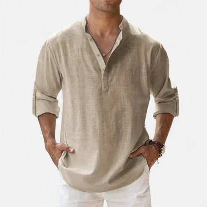 Old Monarchy | Men's Long Sleeve Linen Shirt – Lightweight Sophistication, Timeless Warm-Weather Style