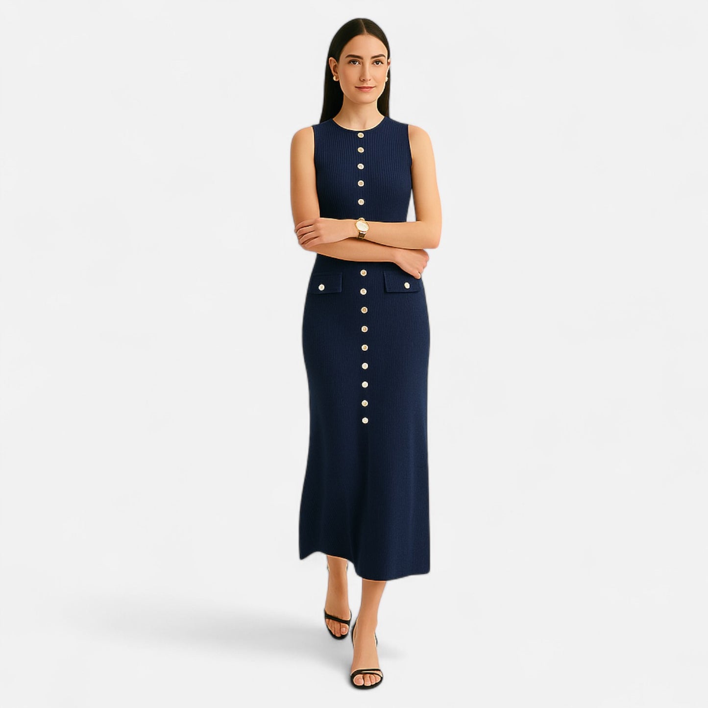 Old Monarchy | Women’s Knitted Button-Front Maxi Dress – Sleeveless Summer Elegance