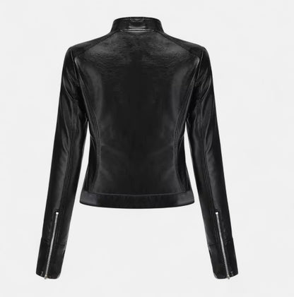 Old Monarchy | Women’s PU Leather Short Jacket – Stand Collar, Belted Design