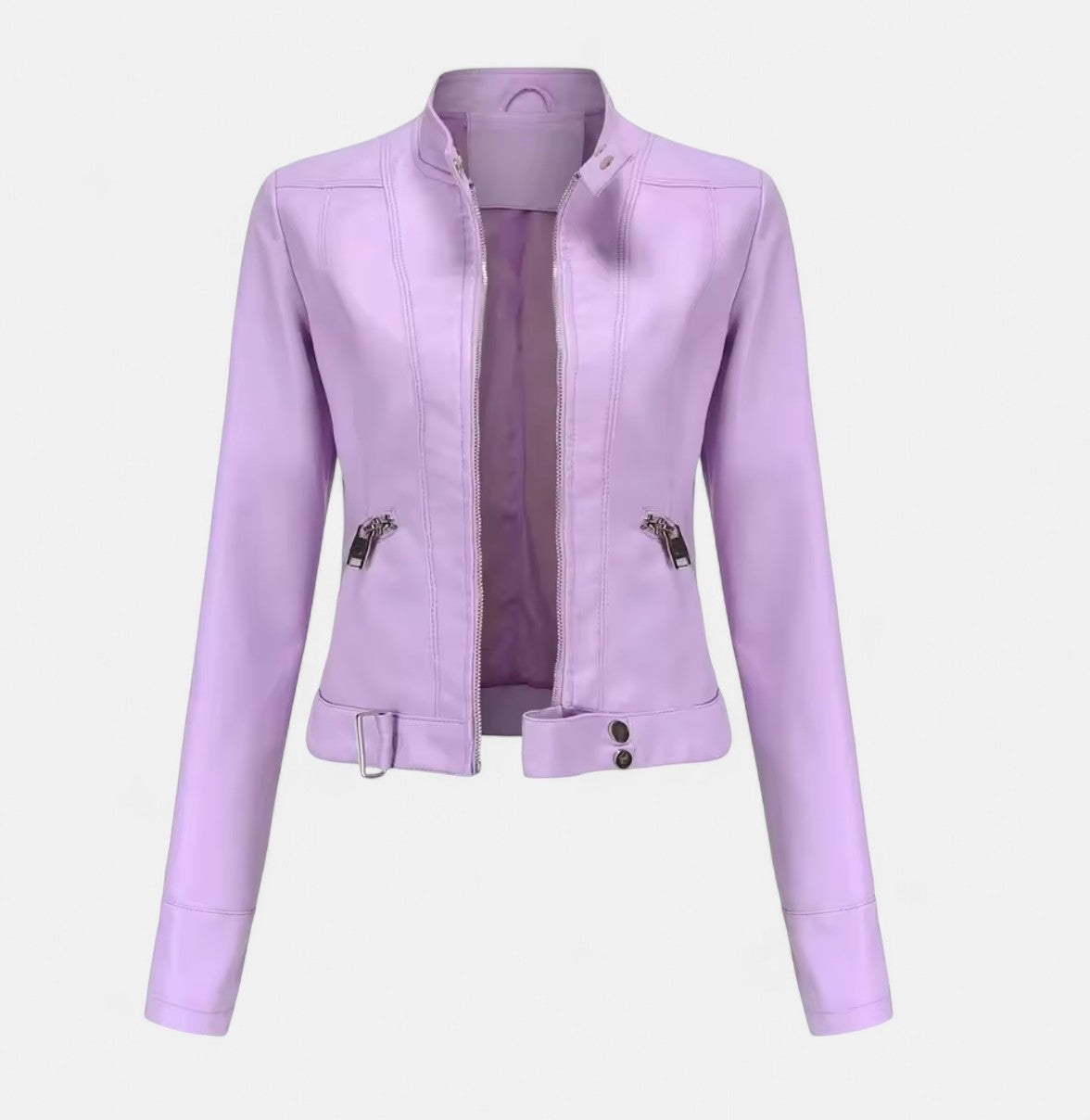Old Monarchy | Women’s PU Leather Short Jacket – Stand Collar, Belted Design