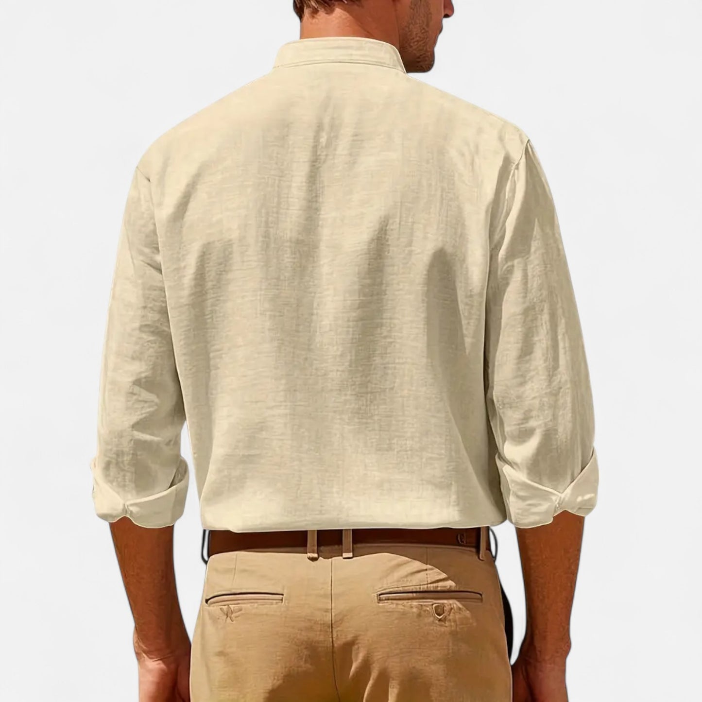 Old Monarchy | Men’s Stand-Up Collar Linen Shirt – Long Sleeve Breathable Comfort with Refined Casual Style