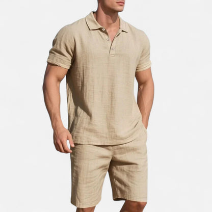 Old Monarchy | Men’s Linen Polo & Shorts Set – Lightweight Breathability, Refined Summer Coordination