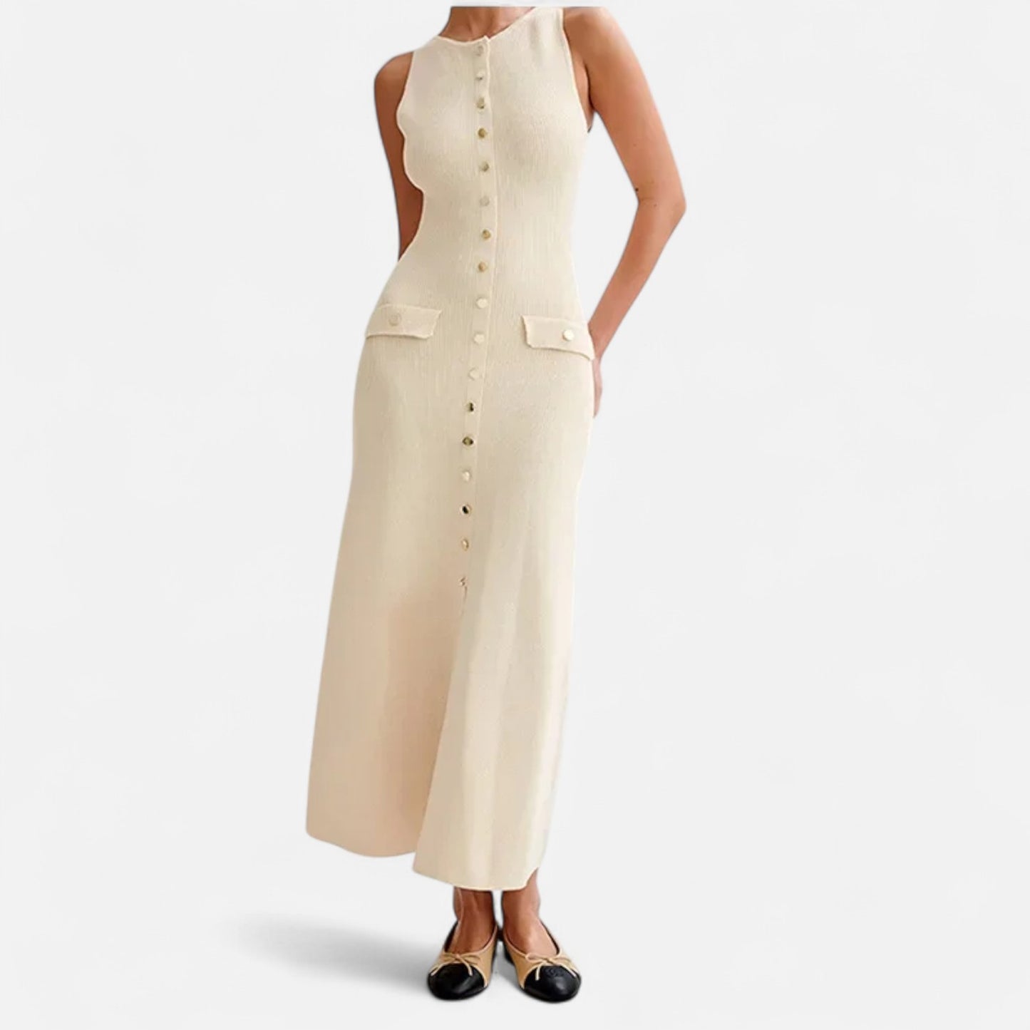 Old Monarchy | Women’s Knitted Button-Front Maxi Dress – Sleeveless Summer Elegance
