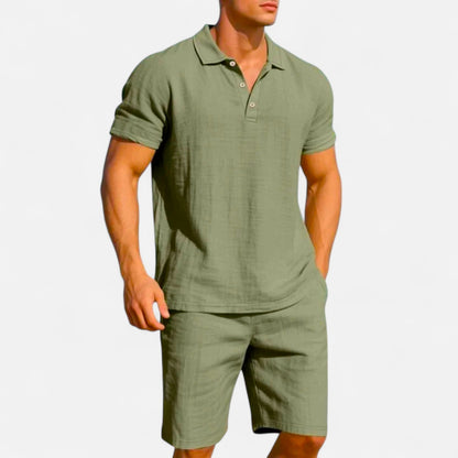 Old Monarchy | Men’s Linen Polo & Shorts Set – Lightweight Breathability, Refined Summer Coordination