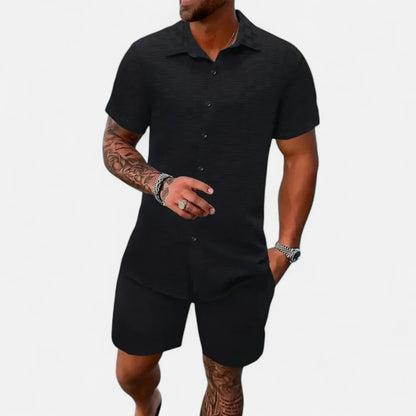 Old Monarchy | Men’s Jacquard Summer Co-Ord Set – Textured Elegance, Relaxed Travel Comfort