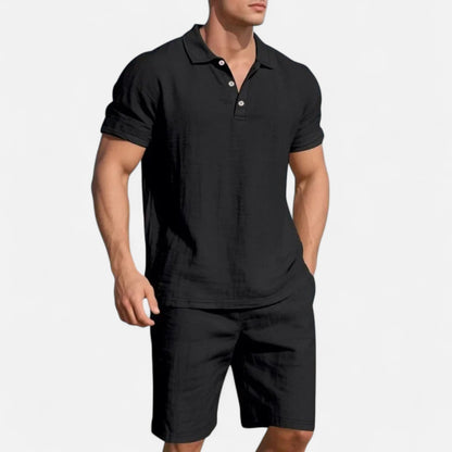 Old Monarchy | Men’s Linen Polo & Shorts Set – Lightweight Breathability, Refined Summer Coordination