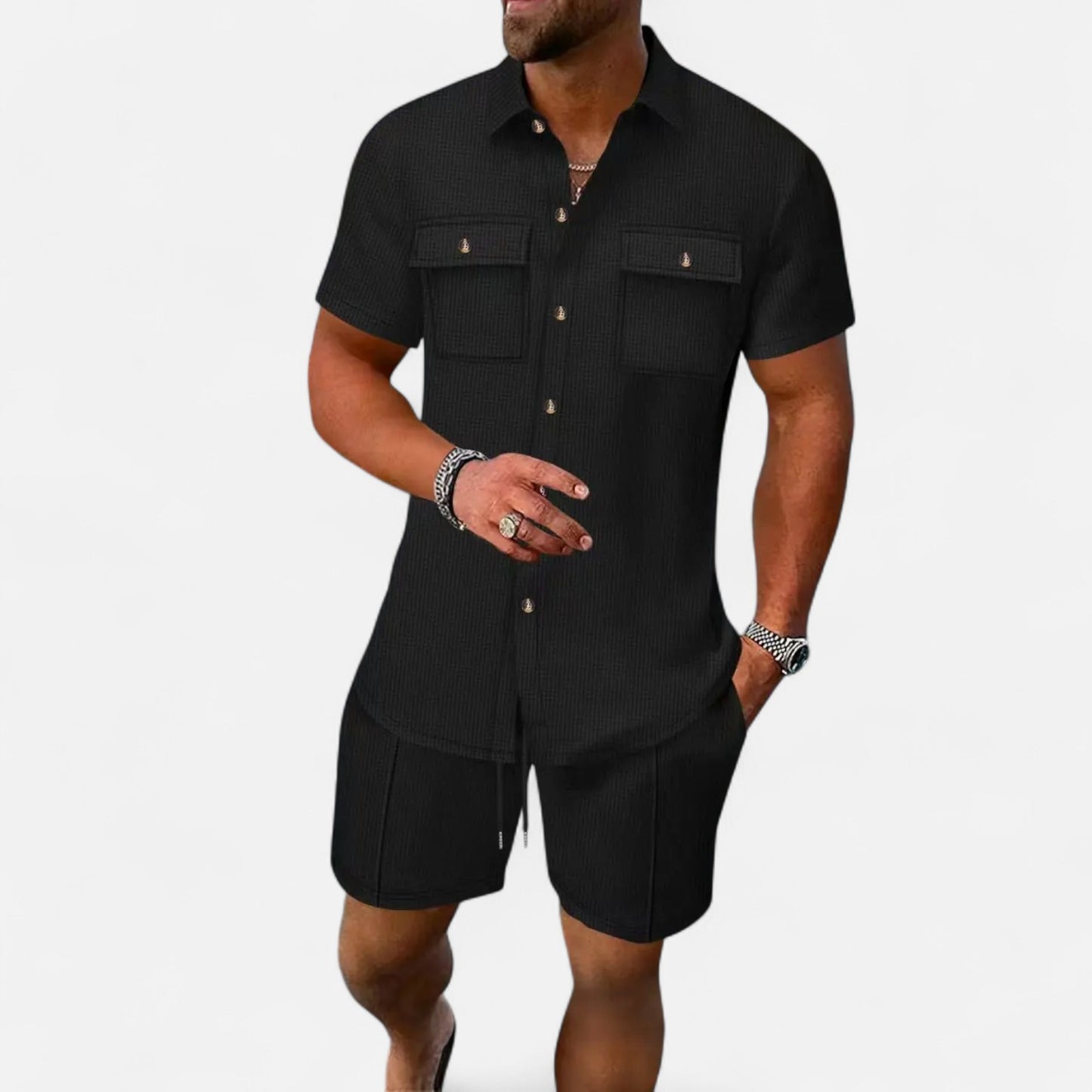 Old Monarchy | Men’s Waffle Knit Summer Set – Relaxed Texture, Refined Off-Duty Style
