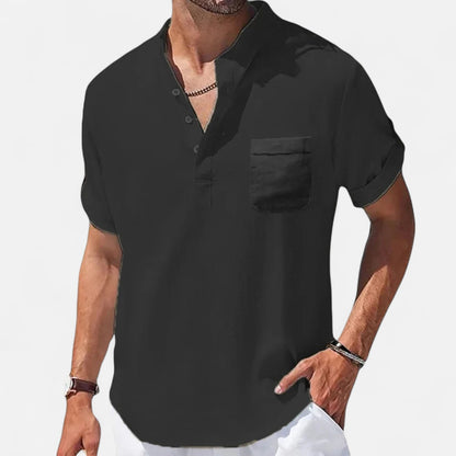Old Monarchy | Men’s Cotton-Linen Henley Shirt – Breezy Summer Essential, Effortless Casual Refinement