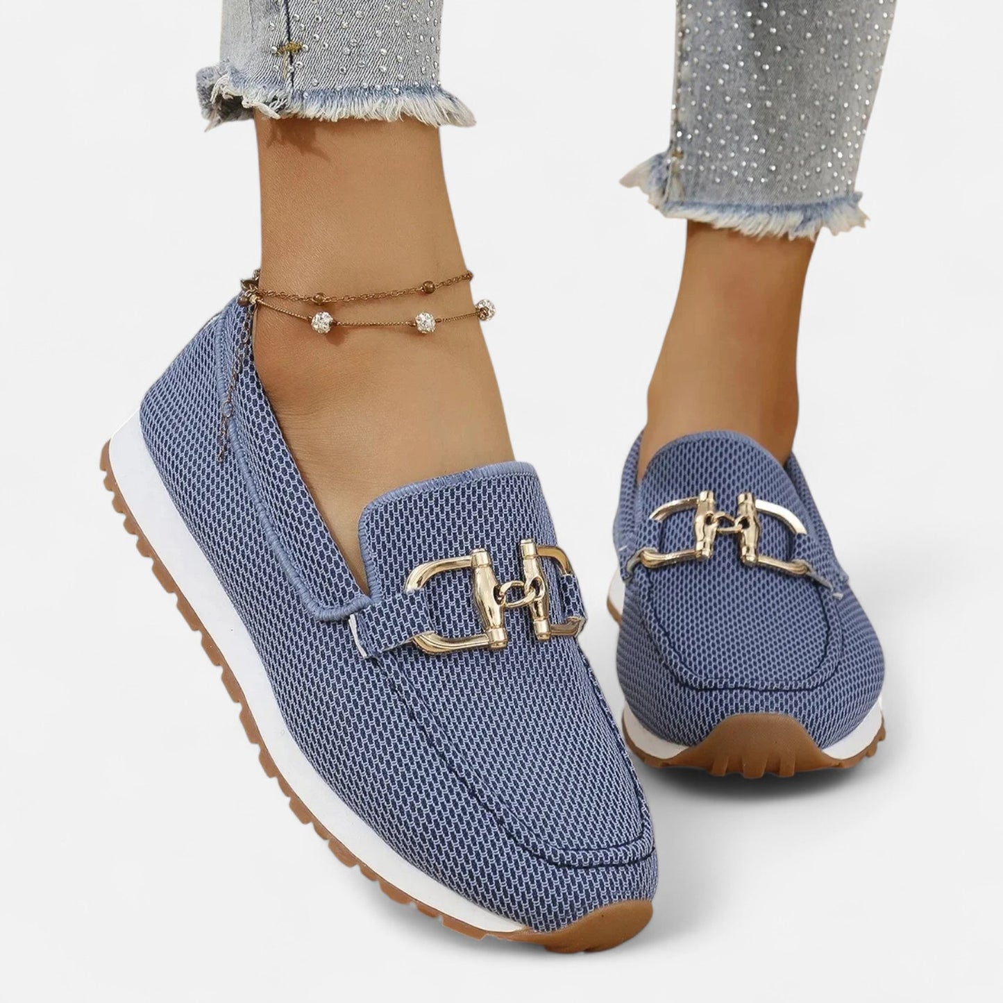 Old Monarchy | Women’s Lightweight Slip-On Loafers – Breathable Elegance with Gold-Tone Detailing
