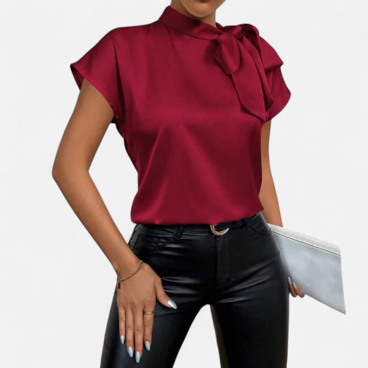 Old Monarchy | Women’s Satin Bow Blouse – Elegant Simplicity with Refined Detail for Polished Occasions