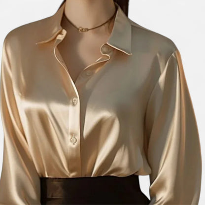 Old Monarchy | Women’s Satin Button-Up Blouse – Polished Long Sleeve Elegance for Casual & Professional Wear