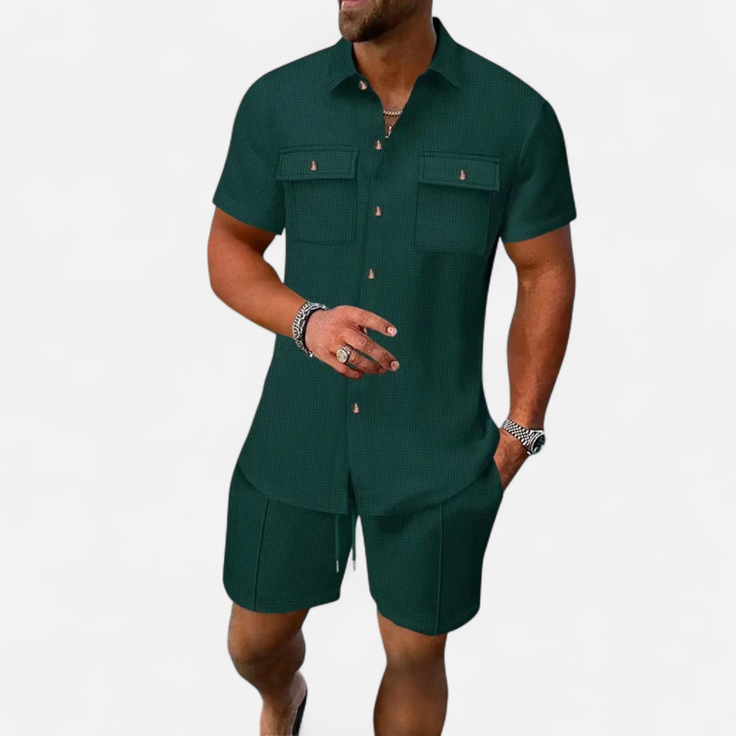 Old Monarchy | Men’s Waffle Knit Summer Set – Relaxed Texture, Refined Off-Duty Style