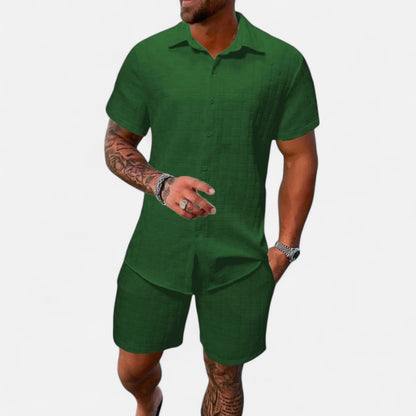 Old Monarchy | Men’s Jacquard Summer Co-Ord Set – Textured Elegance, Relaxed Travel Comfort