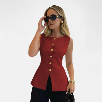 Old Monarchy | Women’s Golden Knit Sweater Vest – Slim Fit V-Neck Cardigan for Autumn Style