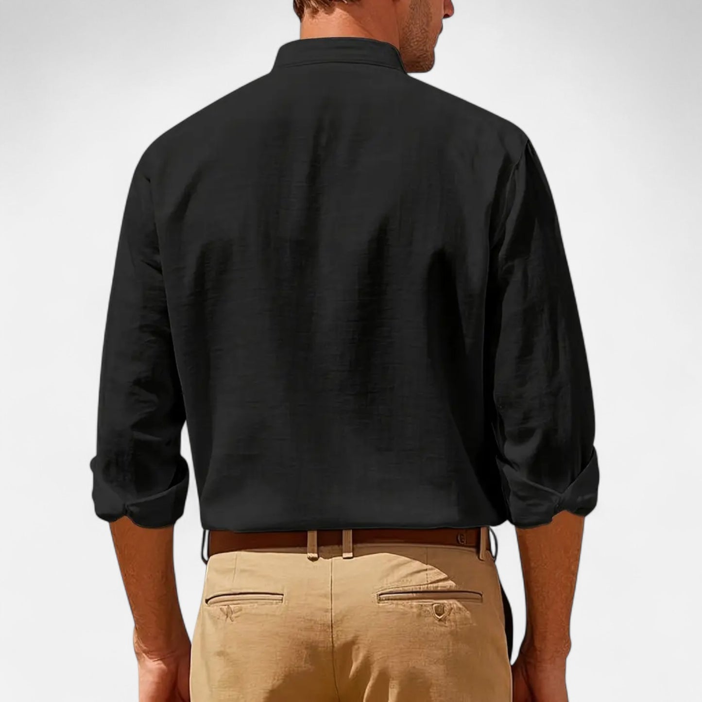 Old Monarchy | Men’s Stand-Up Collar Linen Shirt – Long Sleeve Breathable Comfort with Refined Casual Style