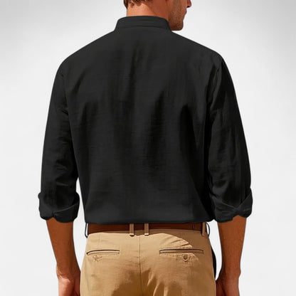 Old Monarchy | Men’s Stand-Up Collar Linen Shirt – Long Sleeve Breathable Comfort with Refined Casual Style