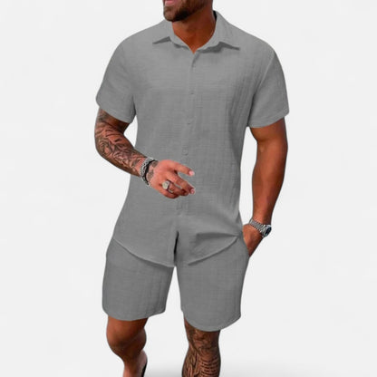 Old Monarchy | Men’s Jacquard Summer Co-Ord Set – Textured Elegance, Relaxed Travel Comfort