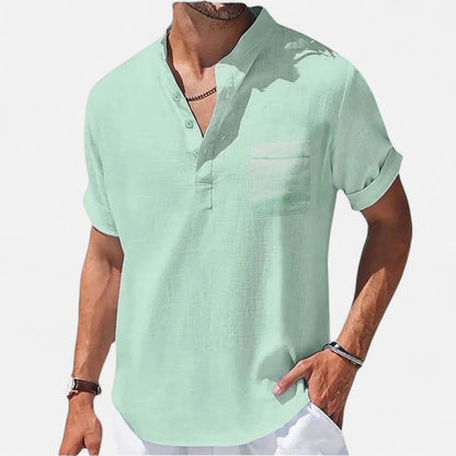 Old Monarchy | Men’s Cotton-Linen Henley Shirt – Breezy Summer Essential, Effortless Casual Refinement