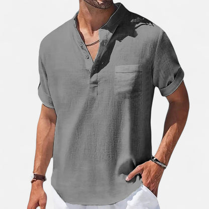 Old Monarchy | Men’s Cotton-Linen Henley Shirt – Breezy Summer Essential, Effortless Casual Refinement