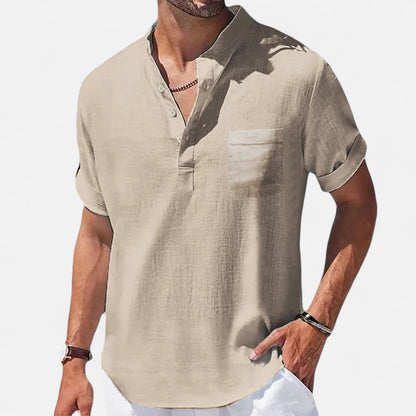 Old Monarchy | Men’s Cotton-Linen Henley Shirt – Breezy Summer Essential, Effortless Casual Refinement