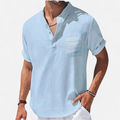 Old Monarchy | Men’s Cotton-Linen Henley Shirt – Breezy Summer Essential, Effortless Casual Refinement