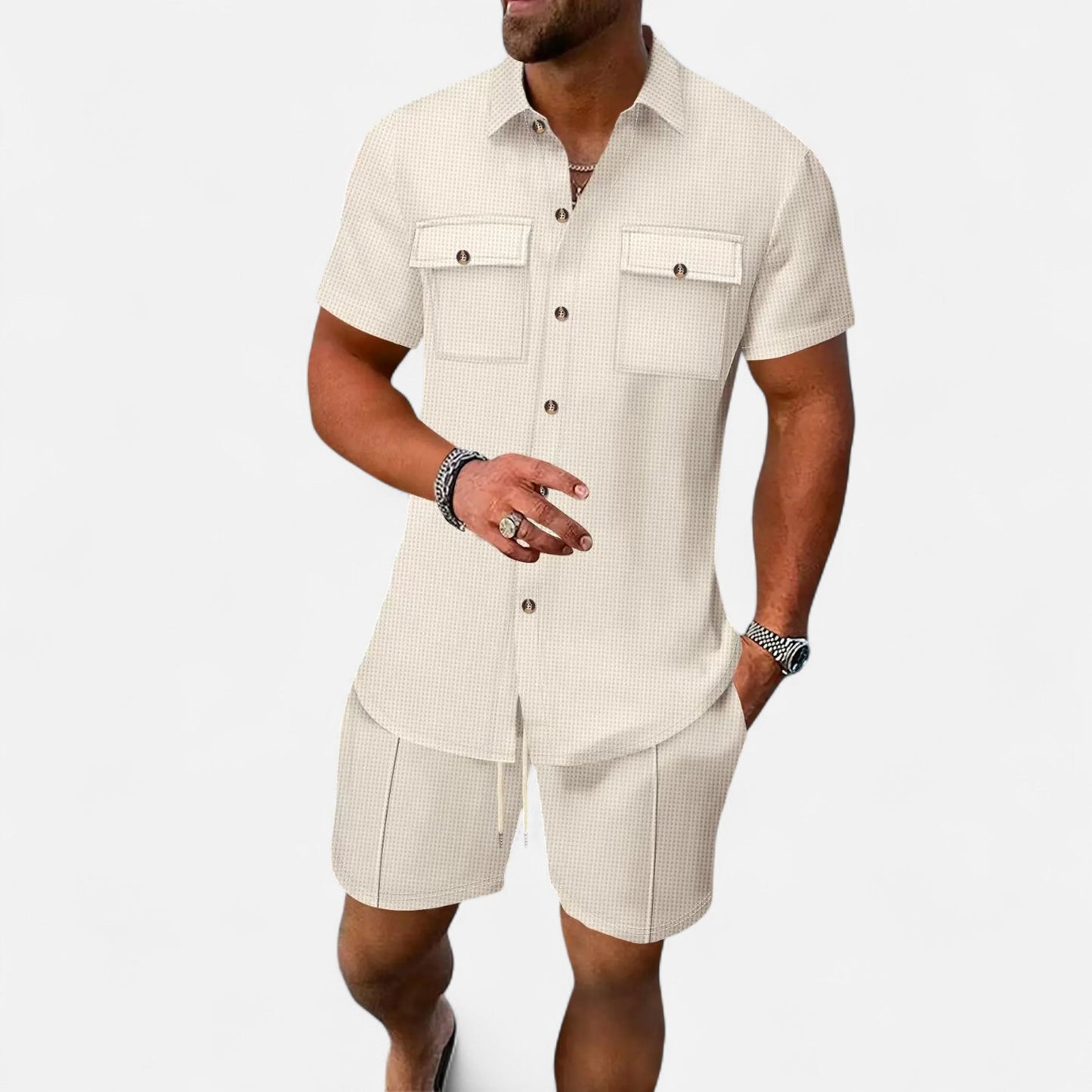 Old Monarchy | Men’s Waffle Knit Summer Set – Relaxed Texture, Refined Off-Duty Style