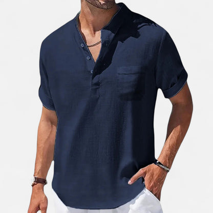 Old Monarchy | Men’s Cotton-Linen Henley Shirt – Breezy Summer Essential, Effortless Casual Refinement