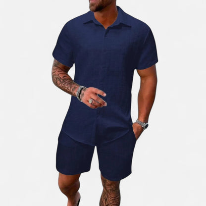 Old Monarchy | Men’s Jacquard Summer Co-Ord Set – Textured Elegance, Relaxed Travel Comfort