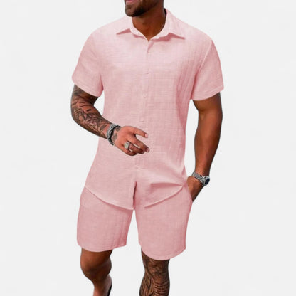 Old Monarchy | Men’s Jacquard Summer Co-Ord Set – Textured Elegance, Relaxed Travel Comfort