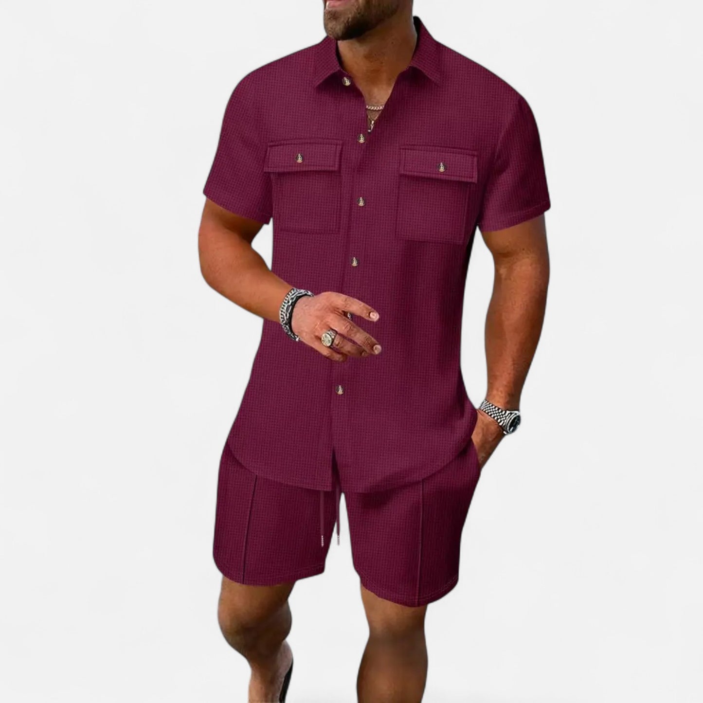 Old Monarchy | Men’s Waffle Knit Summer Set – Relaxed Texture, Refined Off-Duty Style