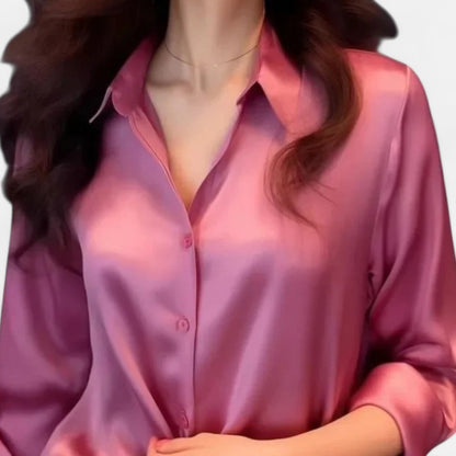Old Monarchy | Women’s Satin Button-Up Blouse – Polished Long Sleeve Elegance for Casual & Professional Wear