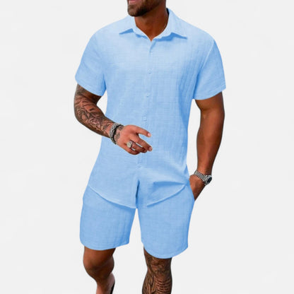 Old Monarchy | Men’s Jacquard Summer Co-Ord Set – Textured Elegance, Relaxed Travel Comfort