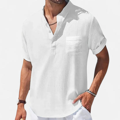 Old Monarchy | Men’s Cotton-Linen Henley Shirt – Breezy Summer Essential, Effortless Casual Refinement