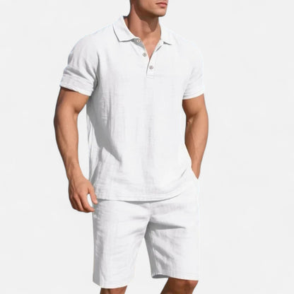 Old Monarchy | Men’s Linen Polo & Shorts Set – Lightweight Breathability, Refined Summer Coordination