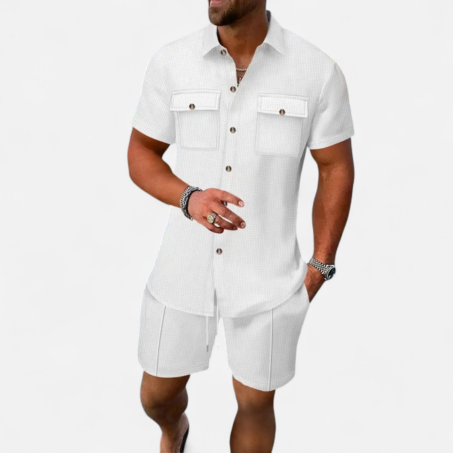 Old Monarchy | Men’s Waffle Knit Summer Set – Relaxed Texture, Refined Off-Duty Style
