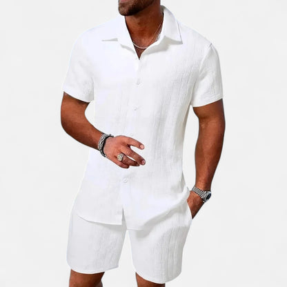 Old Monarchy | Men’s Jacquard Summer Co-Ord Set – Textured Elegance, Relaxed Travel Comfort