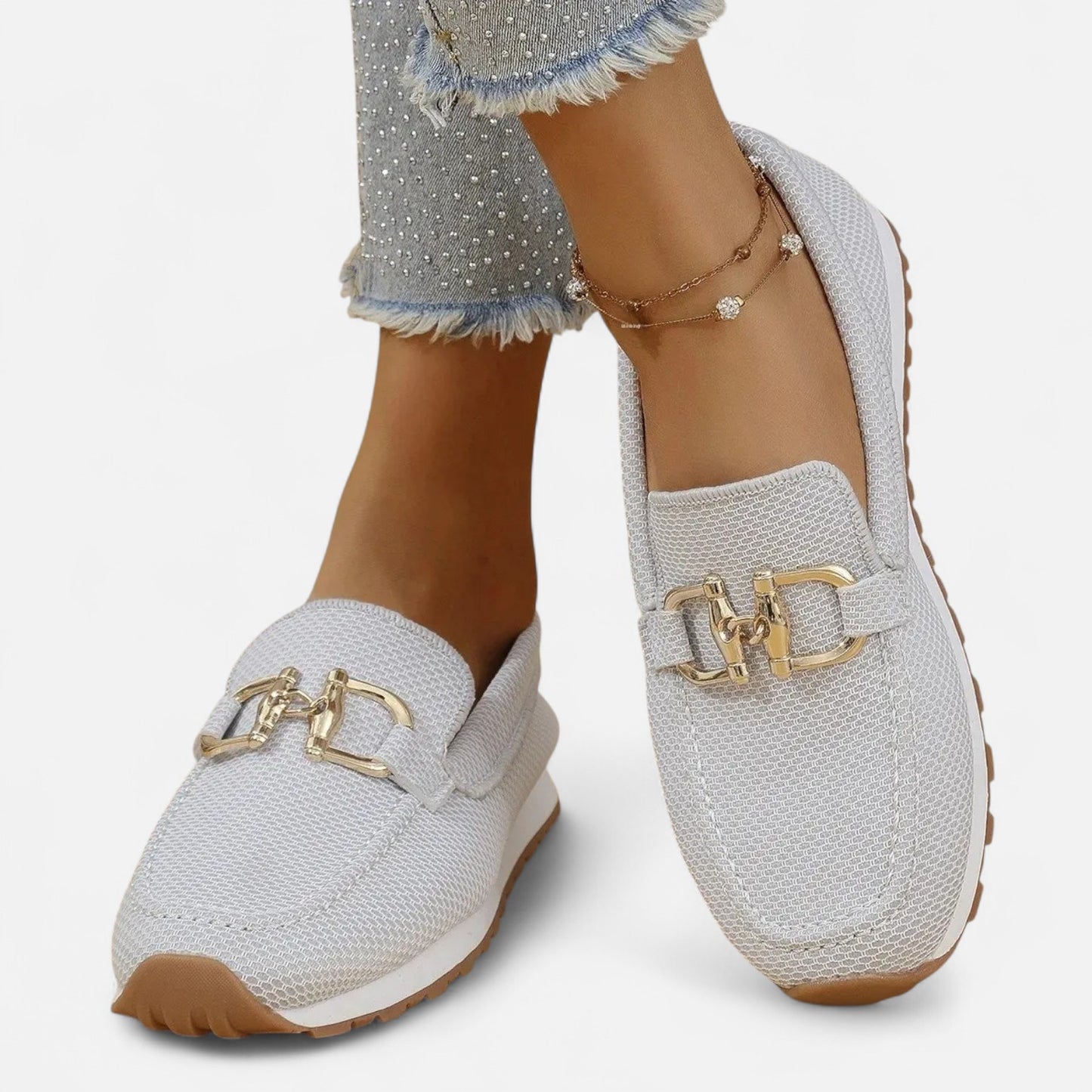 Old Monarchy | Women’s Lightweight Slip-On Loafers – Breathable Elegance with Gold-Tone Detailing